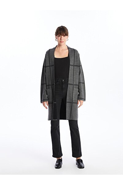 LC Waikiki Γυναικεία πλεκτή ζακέτα με καρό μακρυμάνικο γιακά (W4)