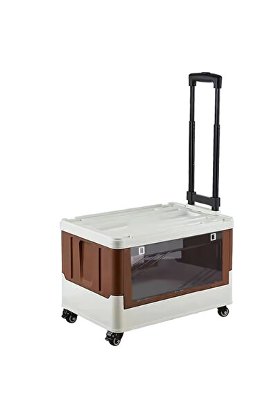 AutoFamily AUTO FAMILY Camping Trolley Plastic Storage Box with Lids 50L (Brown)