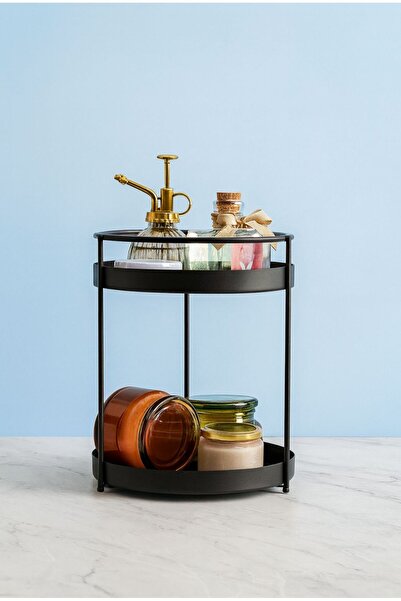 VENON 2-ярусний чорний органайзер для косметики та прикрас для ванної кімнати - багатофункціональний органайзер, піднос для подачі частування