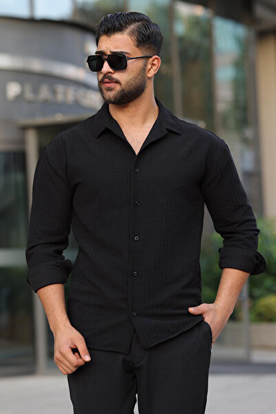 DNM PULGAR Men's Stretch Fabric Knitted Textured Regular Fit Casual Shirt – B...