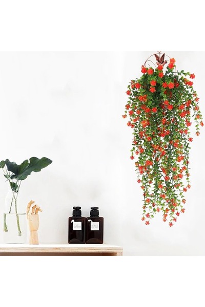UV Asma Tipi Askı Tipi Kırmızı - Simüle Çiçek Üç Adet Paketi Bahçe Dekorasyonu