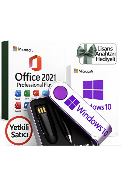 MICROSOFT Windows 10 Pro Orijinal Lisans + Kurulum USB 16GB | Office 2021 Pro Plus Hediye