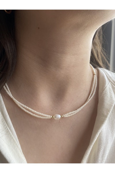 Anetta Jewelry İnci ikili sıra tasarım kadın boncuk kolye(kapama ve kilit çel...