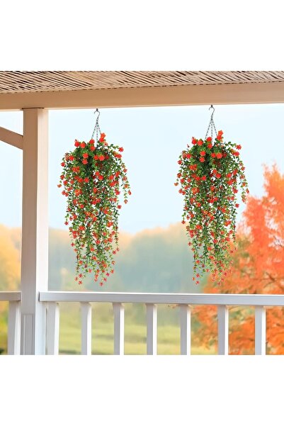 UV Asma Tipi Askı Tipi Kırmızı - Simüle Çiçek Üç Adet Paketi Bahçe Dekorasyonu