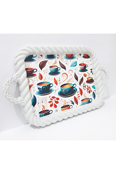 renkli çiçekler صينية شاي 37×29×2.5 سم من البلاستيك المنقوش مستطيلة الشكل لتقديم الشاي والقهوة