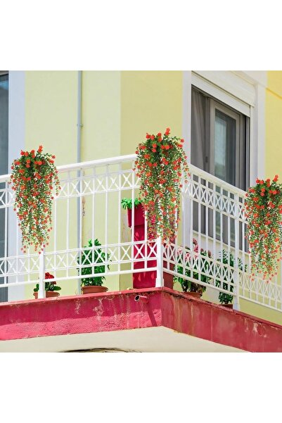 UV Kırmızı Asılı Duvar Dekorasyon Yaklaşık 75 Cm Uzunluğunda Yapay Kuru Çiçek Demeti