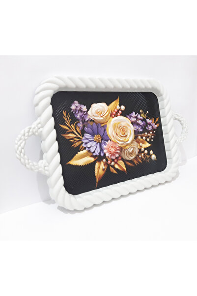 renkli çiçekler صينية شاي 37×29×2.5 سم من البلاستيك المنقوش مستطيلة الشكل لتقديم الشاي والقهوة