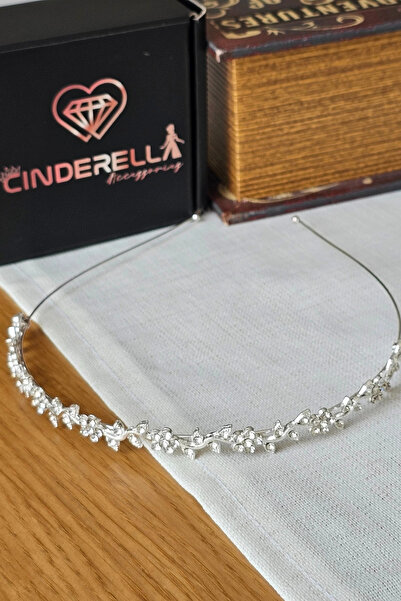 Cinderella Sarmaşık Yapraklı Çiçekli Zirkon Taşlı Gelin Tacı Gümüş - Düğün Nişan Söz Doğum Günü Taç Saç Bandı