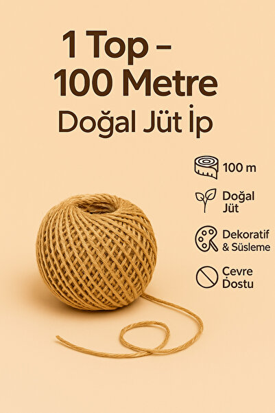 Owersea Hasır Jüt Ip 1 Top 100 Metre Doğal Jüt Ip - Keten Ipi, Hasır Ip, Halat Ip,çuval Ipi Süsleme Ipi