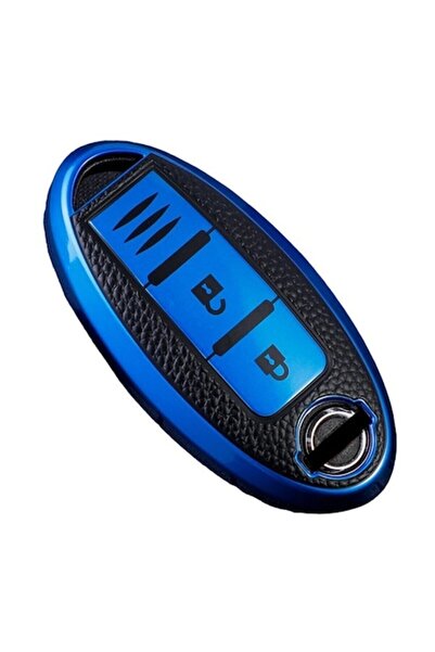 OEM Husă cheie silicon TPU albastru cu inserții piele Nissan Qashqai Juke J10...