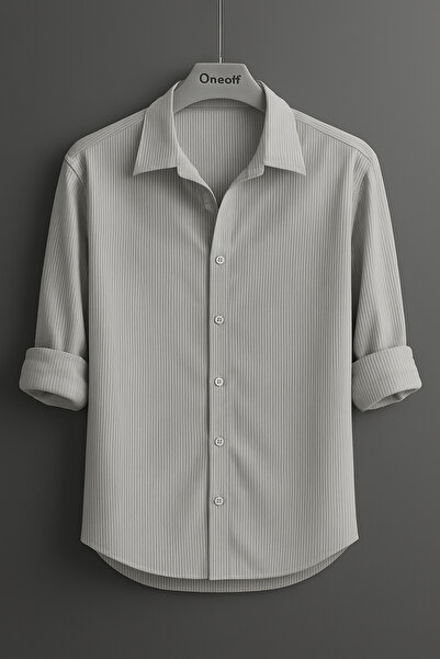 oneoff Erkek Yazlık Dokulu ottoman grii Oversize Gömlek