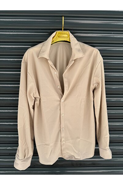 oneoff Erkek Yazlık Dokulu ottoman Bej Oversize Gömlek