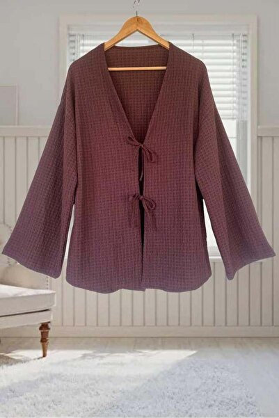 Aişe tesettür Tunica kimono cu legături în față cu trandafiri uscati / materi...