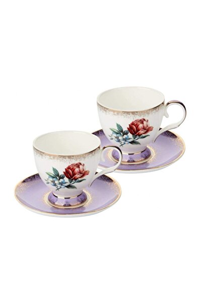 Royelia Rose Purple 2-Piece Coffee Cup New Bone China Set Round Artificial Bone Ash Calcium Carbonate
