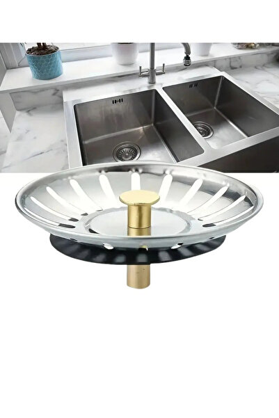 Hombak Paslanmaz Çelik Süzgeç Lavabo Evye Filtre Mutfak Gider Süzgeci Ve Tıkacı Çift Yönlü (8 CM)