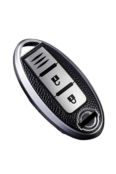 OEM Husă cheie argintie cu inserții din piele pentru chei Nissan
