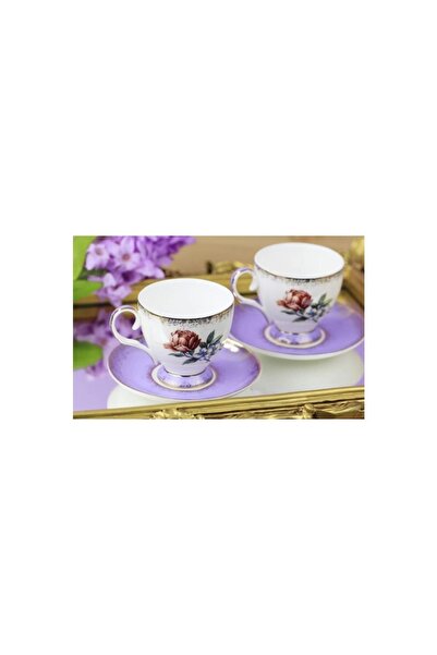 Royelia Rose Purple 2-Piece Coffee Cup New Bone China Set Round Artificial Bone Ash Calcium Carbonate