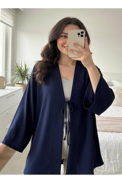 Aişe tesettür Синя туніка-кімоно з зав'язкою спереду / Літня тканина з еластаном