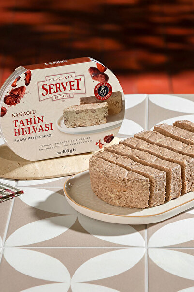 BERCEKIZ SERVET ŞEKERLEME Rafine Şeker Ilavesiz - Kakaolu Taze Tahin Helvası 400 gr