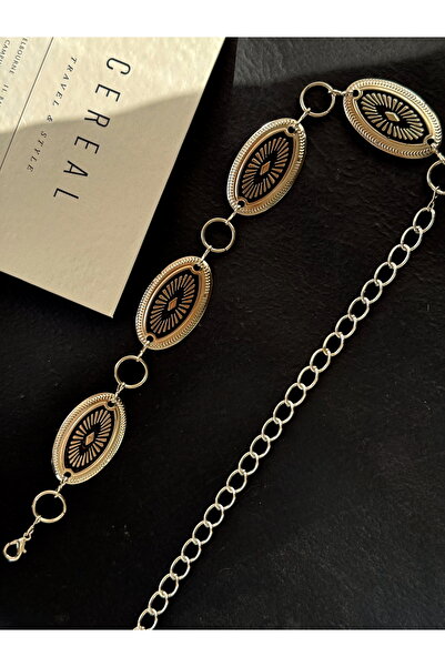 TABA BUTİK حزام نسائي فضي قابل للتعديل مع تفاصيل مشبك