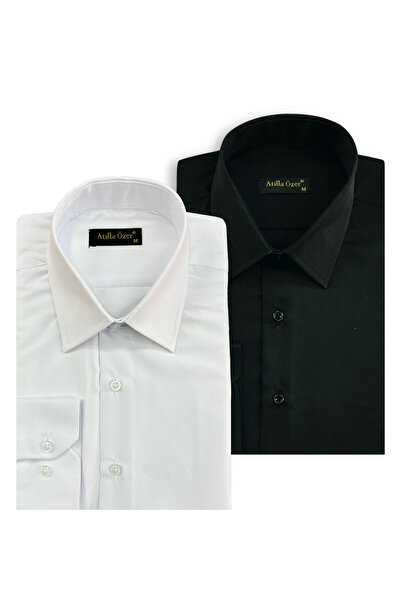 Zikuv Cămașă pentru bărbați, alb-negru, slim fit Easy-Iron, care absoarbe tra...