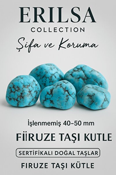 Tesbih Atölyesi Sertifikalı Ham İşlenmemiş Firuze (Turkuaz) Taşı Kütle – İran Firuze 40-50 mm