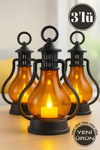 Soft Kare 3'lü LED Mum Gaz Lambası Tipi-Retro Vintage Pilli - Dumansız Alev E...