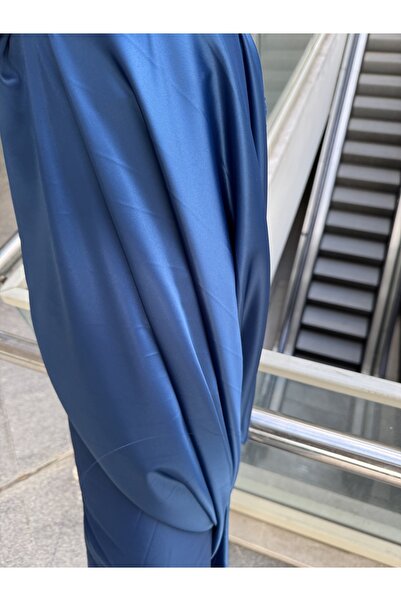 Butik KOYU LACİVERT SATEN EN LİKRA KUMAŞ -abiye şal ve eşarp dıkımıne hazır kumaş