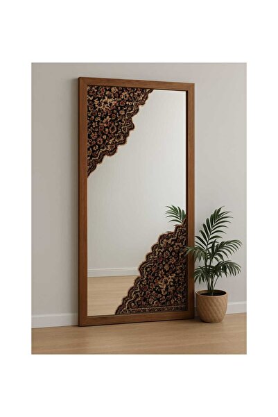 Yonga Sanat Atölyesi El Yapımı Halı Motifli Büyük Boy Ahşap Çerçeveli Ayna (5...