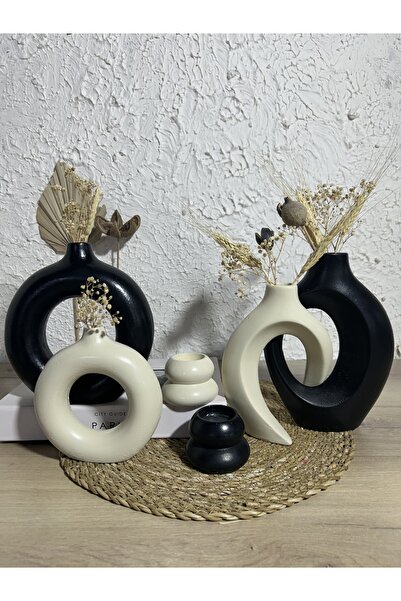 Zigzag Home Set decorativ de 6 bucăți de vază și suport pentru lumânări / vază inelară, vază pentru iubitorii de iederă, set de suporturi pentru lumânări tealight