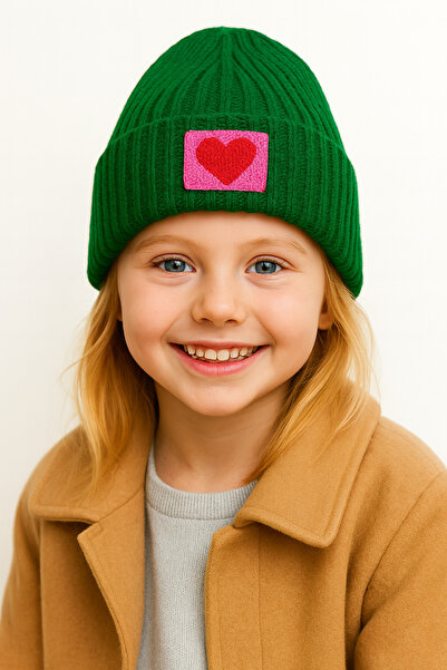 byebruketenci Луксозна зелена вълнена шапка за деца и тийнейджъри - с розови ...