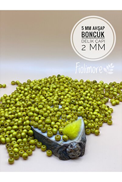 Fiolimore Mărgele din lemn galben de 5 mm (25 grame 185 bucăți) Diametru gaur...