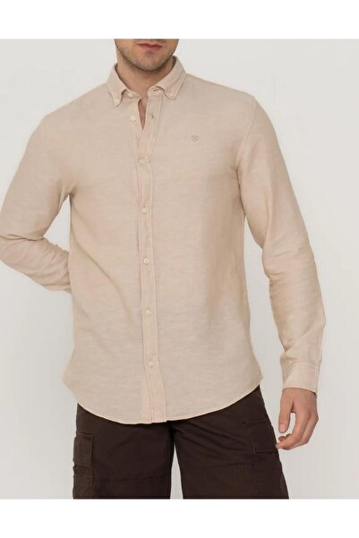 Jack & Jones Erkek Kum Bej Uzun Kollu Keten Gömlek 12251024