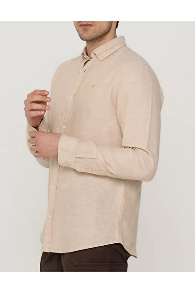 Jack & Jones Erkek Kum Bej Uzun Kollu Keten Gömlek 12251024