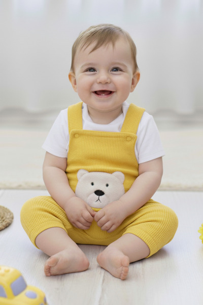 EYMİRGİYİM Short Salopet Set with Teddy Bear Figure for Boys, Girls, Boys, Ba...
