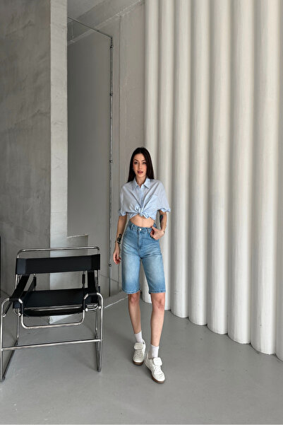 XRAY JEANS Kadın Jeans Diz Boy Midi Yazlık Bol Mavi Kot Şort