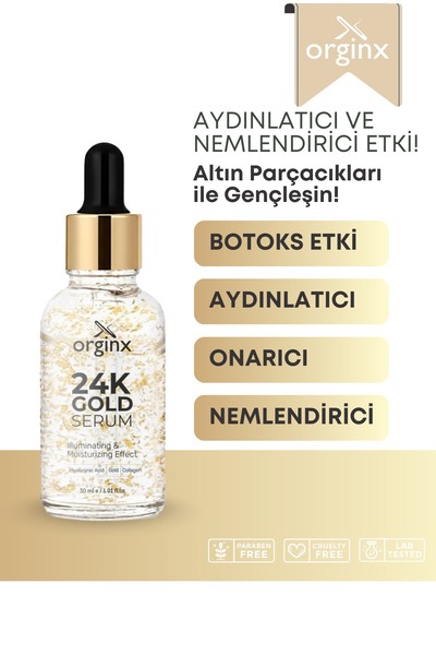 Orginx 24k Altın Parçacıklı Hyaluronik Asit Içeren Kırışıklık Karşıtı Kolajen Cilt Bakım Serum 30 ml