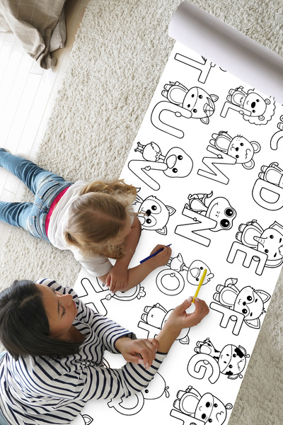Natureplaydesign Şirin hayvan temalı 200 cm dev alfabe boyama rulosu çoklu etkinlik boyama kağıdı