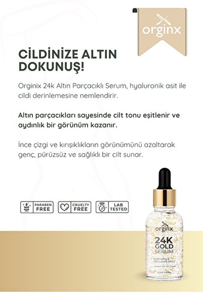 Orginx 24k Altın Parçacıklı Hyaluronik Asit Içeren Kırışıklık Karşıtı Kolajen Cilt Bakım Serum 30 ml