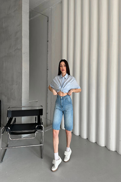 XRAY JEANS Kadın Jeans Diz Boy Midi Yazlık Bol Mavi Kot Şort