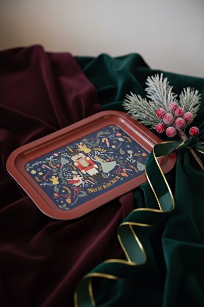 Hesaplı Kasa Fındıkkıran Nutcracker Desenli Metal Klasik Tepsi, 23,3 x 30,7 cm