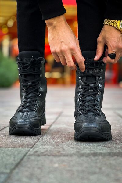 Ayakkabium Premium Rahat Bağcıklı Siyah Tarz Erkek Askeri Postal Bot