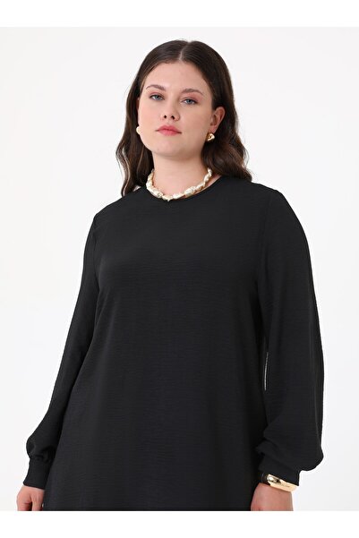 ALİA Plus Size Pleated Tunic & Skirt Two-Piece Aerobin Set - Black -