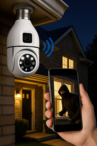 Yellowtech Wi-Fi Çift Lensli Ampul Kamera | 1080P Full HD | 2MP 2.4G | Gece G...