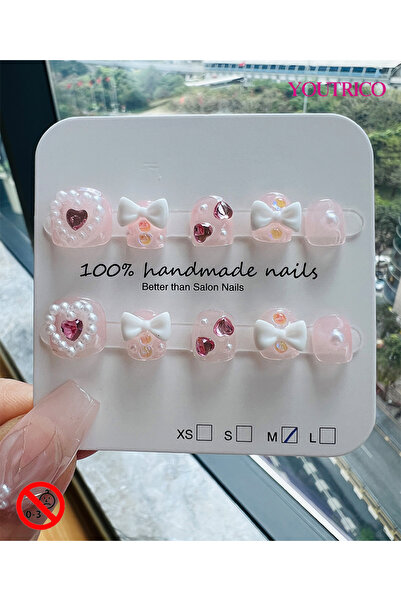 Youtrico أظافر أطفال لاصقة مصنوعة يدويًا بنسبة 100% على شكل قلب باللون الأخضر...