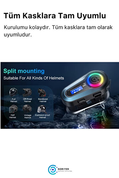 Noriyen Yeni Nesil Motosiklet Kask Interkom Mikrofonlu Gürültü Engelleyici Q08 Max Bluetooth Kulaklık