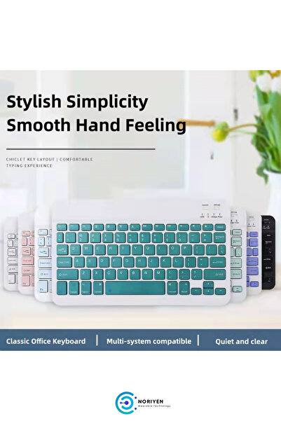 Noriyen Retro Serisi Ultra İnce Kablosuz Tüm PC Telefon Tabletlere UyumluPortable Türkçe Q Klavye Mouse Set