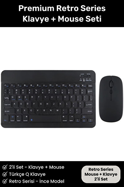 Noriyen Retro Serisi Ultra İnce Kablosuz Tüm PC Telefon Tabletlere UyumluPortable Türkçe Q Klavye Mouse Set