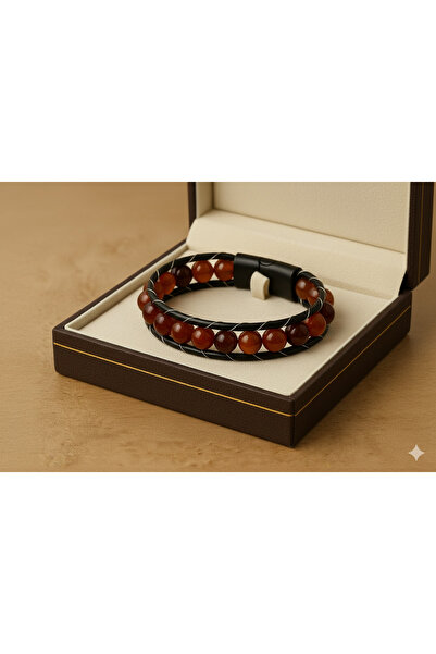 ABAS "سوار من حجر العقيق الطبيعي المنشط - تصميم أنيق" جلد ملفوف 10 ملم"