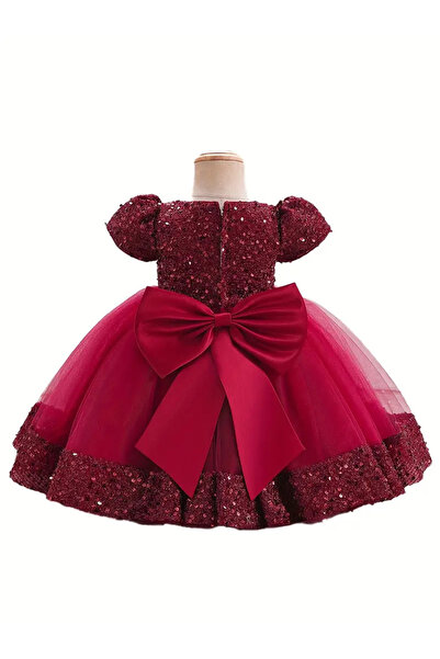 Tomac Kız Çocuk Pullu Kısa Balon Kol Abiye Elbise